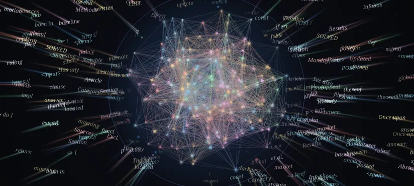 An artistic representation of a training corpus — the massive collection of text data used to build a large language model.